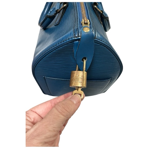 LOUIS VUITTON Speedy 30 Blue Epi Leather Boston Hand Bag Purse - Picture 5 of 15